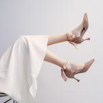 Women's Black High Heel Pumps - Pointed Toe Design with Elegant Bow and Luxurious Pearls