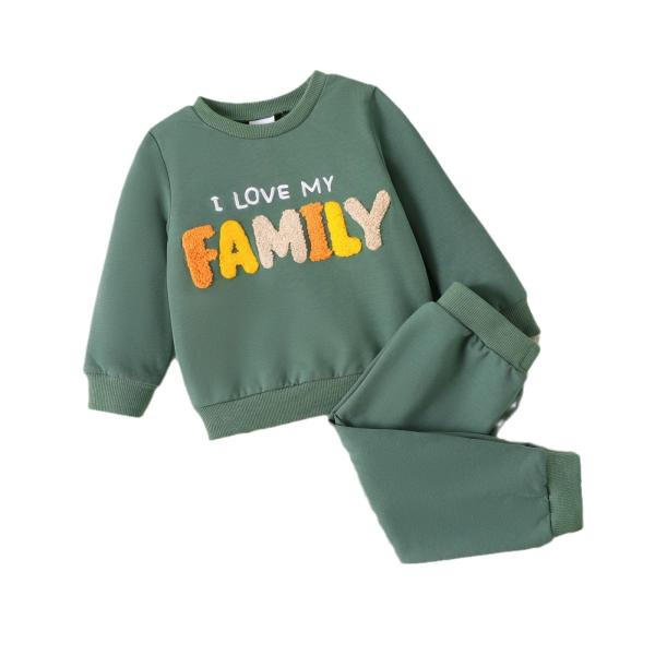 2pcs/set Toddler Kids Pajamas Set I Love My Family Printed Long Sleeve Spring Casual Lightweight Home Clothes