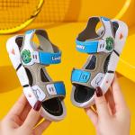 A pair of boys' cartoon design flat sandals with hook and loop, cute for summer