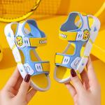 A pair of boys' cartoon design flat sandals with hook and loop, cute for summer