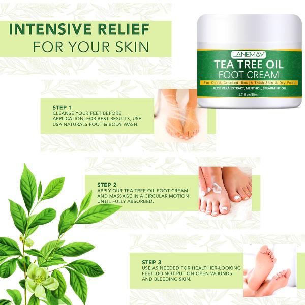 LANEMAY Tea Tree Oil Foot Cream for Dry, Cracked, and Rough Skin