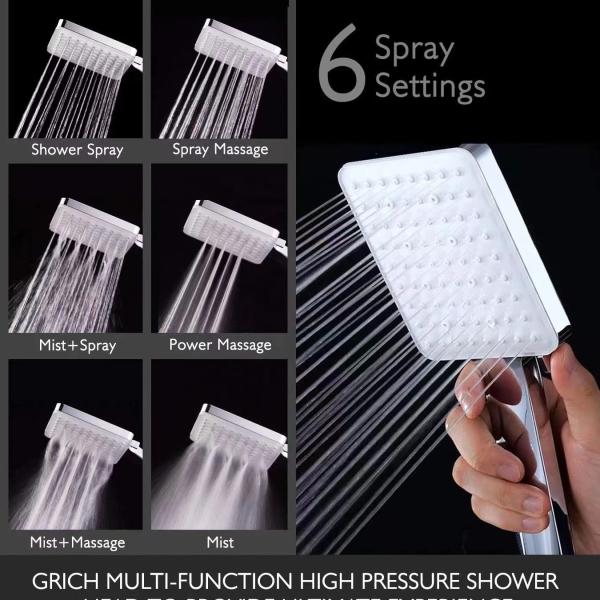 Multifunctional High Pressure Shower Head Shower luxury starts here 6 different spray patterns