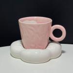 Ceramic coffee cup and coaster, artistic ceramic set, an aesthetic touch that speaks elegance with a hand-drawn cloud drawing