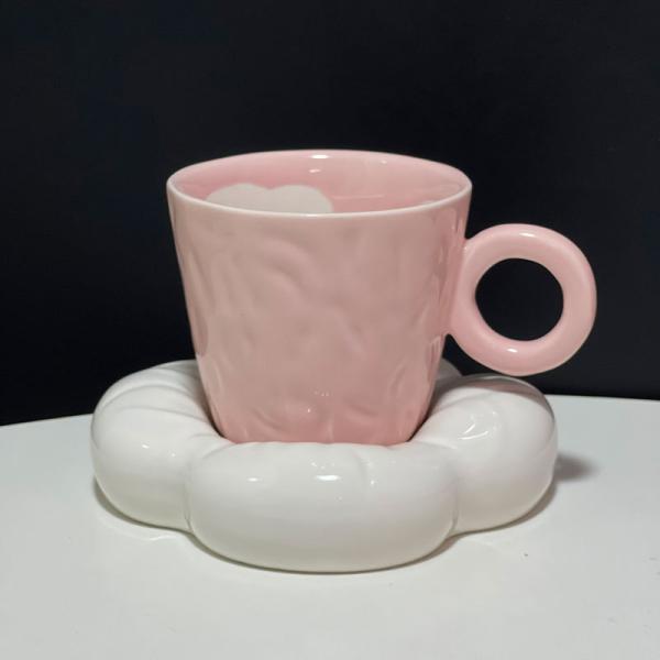 Ceramic coffee cup and coaster, artistic ceramic set, an aesthetic touch that speaks elegance with a hand-drawn cloud drawing