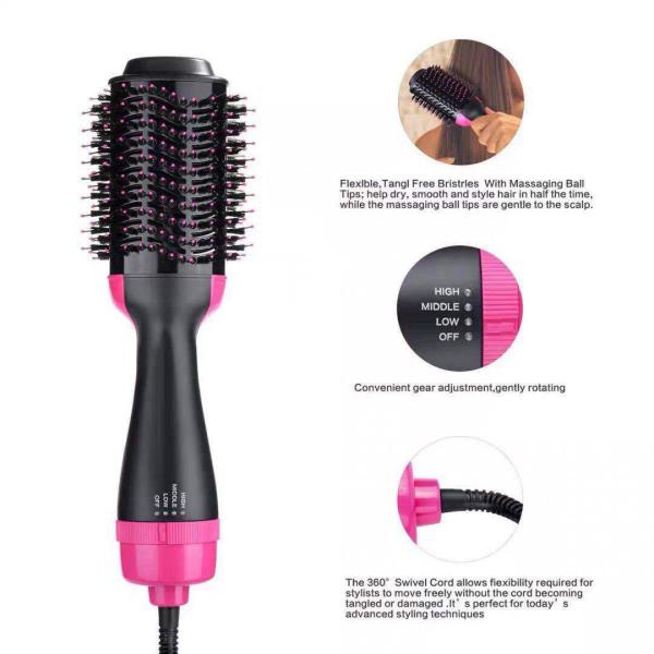 Stylish hot air comb with a modern design. Combine drying and styling in one step.