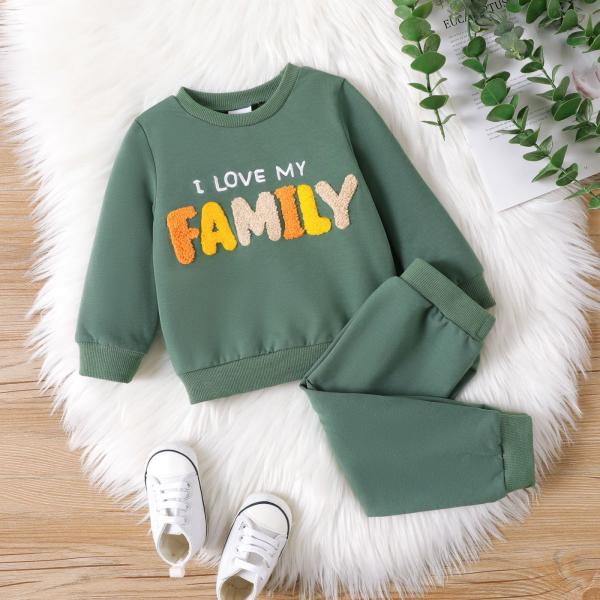 2pcs/set Toddler Kids Pajamas Set I Love My Family Printed Long Sleeve Spring Casual Lightweight Home Clothes