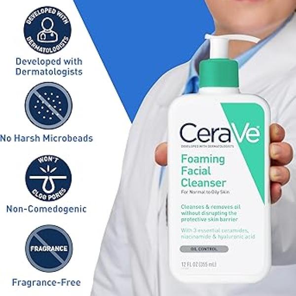 CeraVe Hydrating Foaming Gel Cleanser, Gentle Facial Wash with Hyaluronic Acid and Ceramides for Normal to Dry Skin