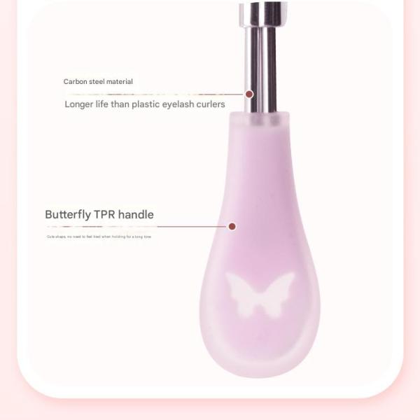 This eyelash curler features a modern design and a handle decorated with a white butterfly. Designed to give you a natural, luscious look without pulling or breaking your lashes.