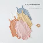 Newborn Baby Girls' Casual Solid Color Bodysuit Set Made of Knitted Fabrics