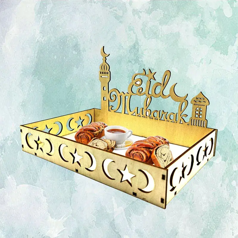 Eid Mubarak Wooden Tray, Wooden Tray for Serving Eid Food, Dinner, Desserts, Pastries, Ornament Display Stand