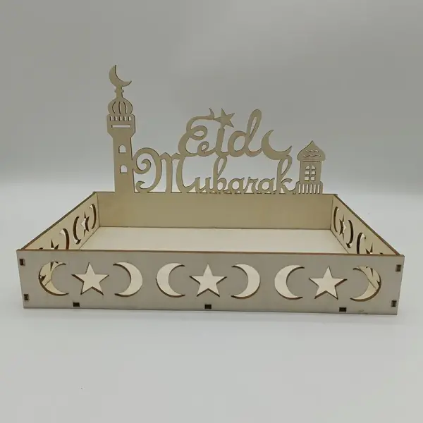 Eid Mubarak Wooden Tray, Wooden Tray for Serving Eid Food, Dinner, Desserts, Pastries, Ornament Display Stand