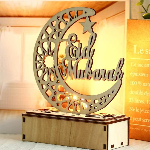 Eid Mubarak Crescent with Bottom Light Stand