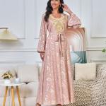 The dream dress, a royal pink caftan with beautiful and luxurious embroidery. Shine like a princess with this luxurious look to create an unforgettable presence.