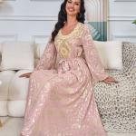 The dream dress, a royal pink caftan with beautiful and luxurious embroidery. Shine like a princess with this luxurious look to create an unforgettable presence.