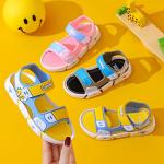A pair of boys' cartoon design flat sandals with hook and loop, cute for summer