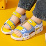 A pair of boys' cartoon design flat sandals with hook and loop, cute for summer