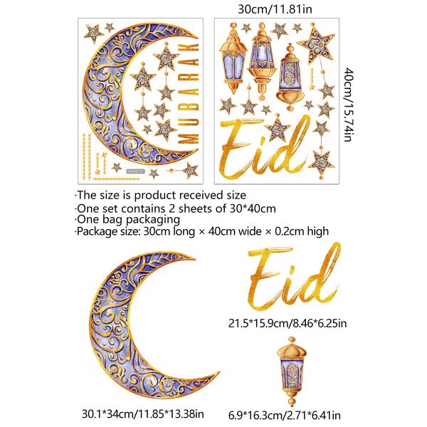 Crescent and lanterns wall decoration with the phrase Eid Mubarak