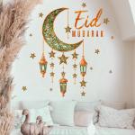 Crescent and lanterns wall decoration with the phrase Eid Mubarak